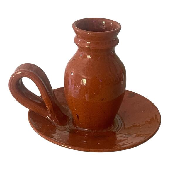 AR Cole Other - Vintage AR Cole Sanford Pottery Tobacco Spit Brown Candlestick Holder